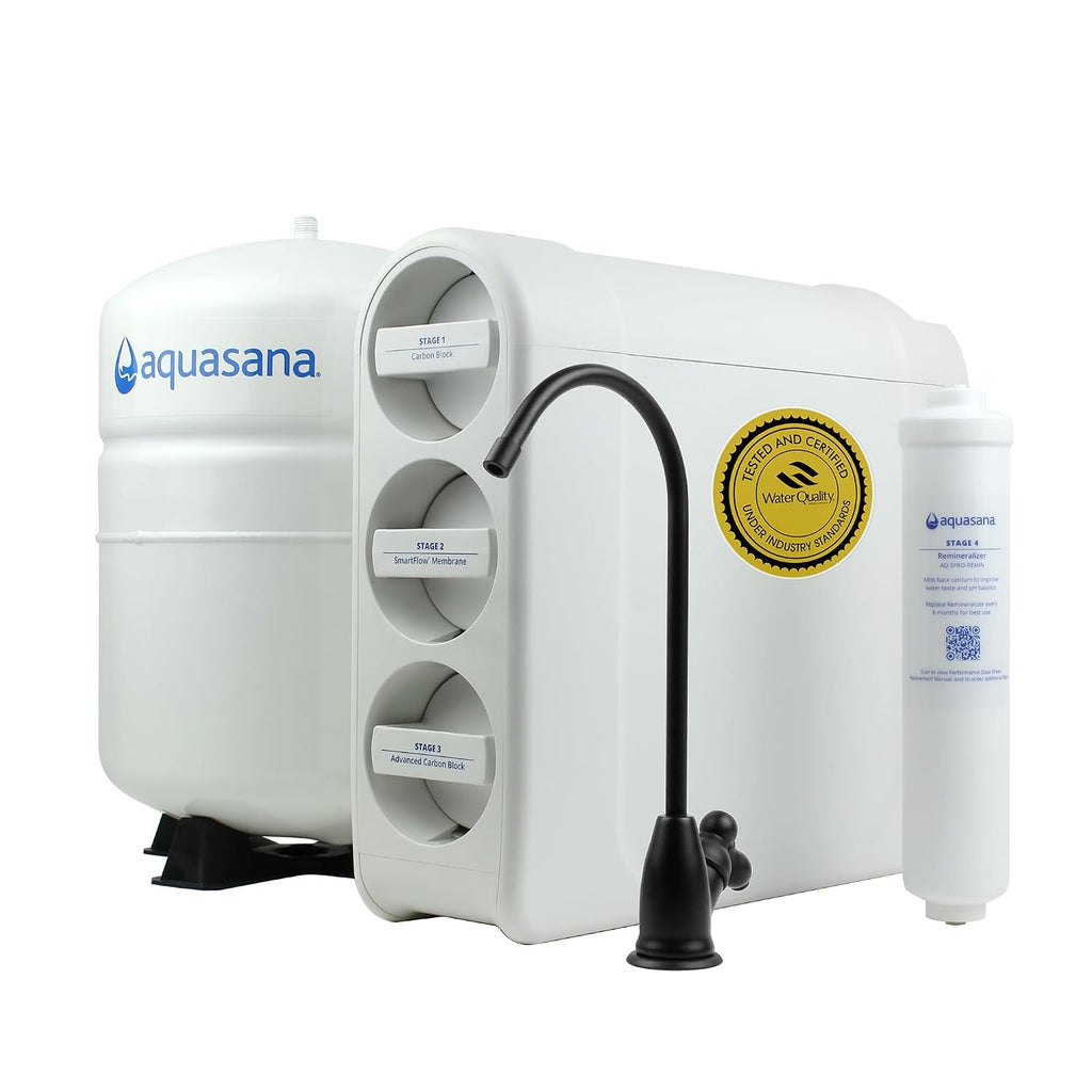 Aquasana SmartFlow® Reverse Osmosis Water Filter | RO Under Sink System | WQA Certified up to 99.99% of 90 contaminants Including Fluoride, PFAS, Arsenic, Lead, and Chlorine | Matte Black Faucet