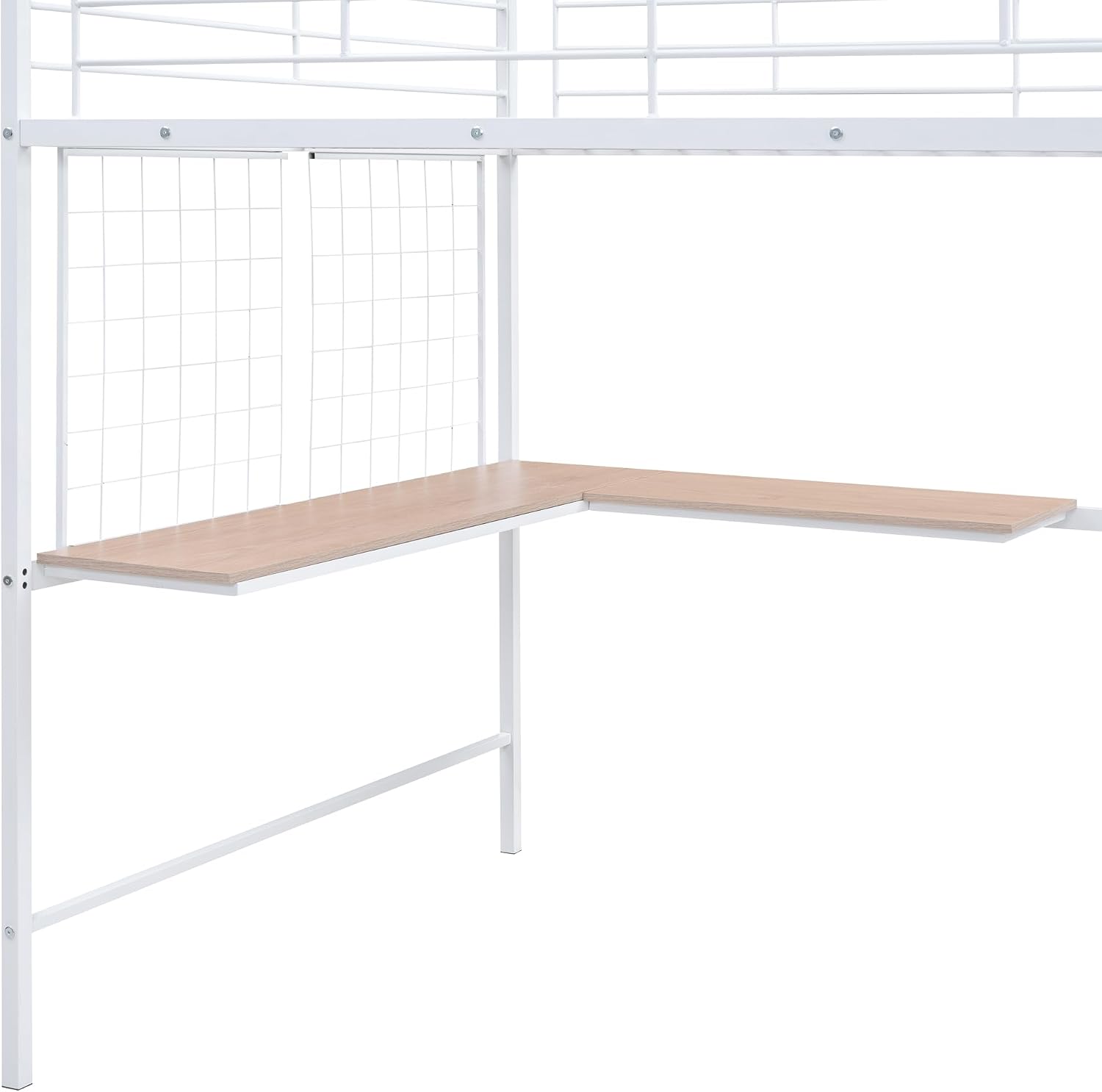 Metal Loft Bed with L-Shape Desk and Metal Grid, Lateral Storage Ladder and Wardrobe, Full Size Metal Frame Bed with Metal Slat Support and Guardrail, No Box Spring Needed (White-Wardrobe,Full)