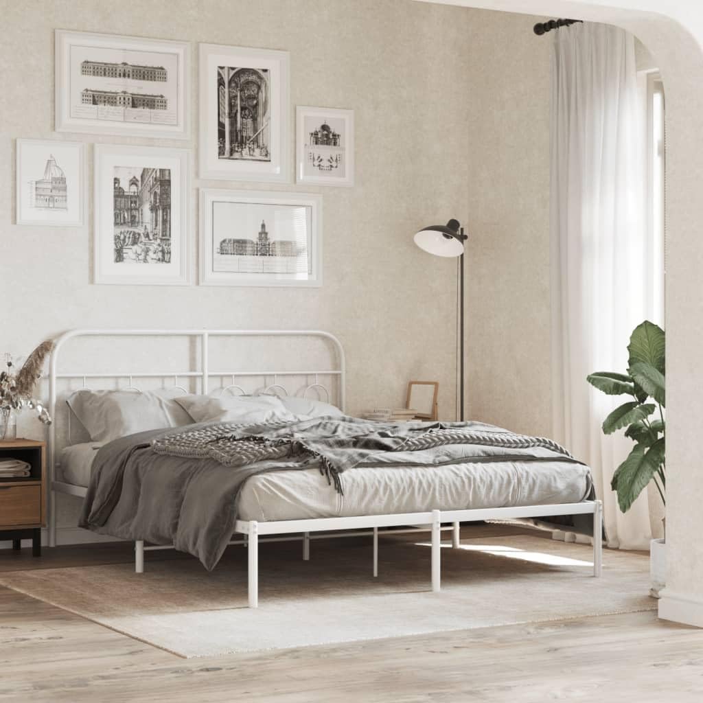 White Steel King Metal Bed Frame Rectangular Modern Design with Under-Bed Storage and Smooth Matte Finish for Bedroom