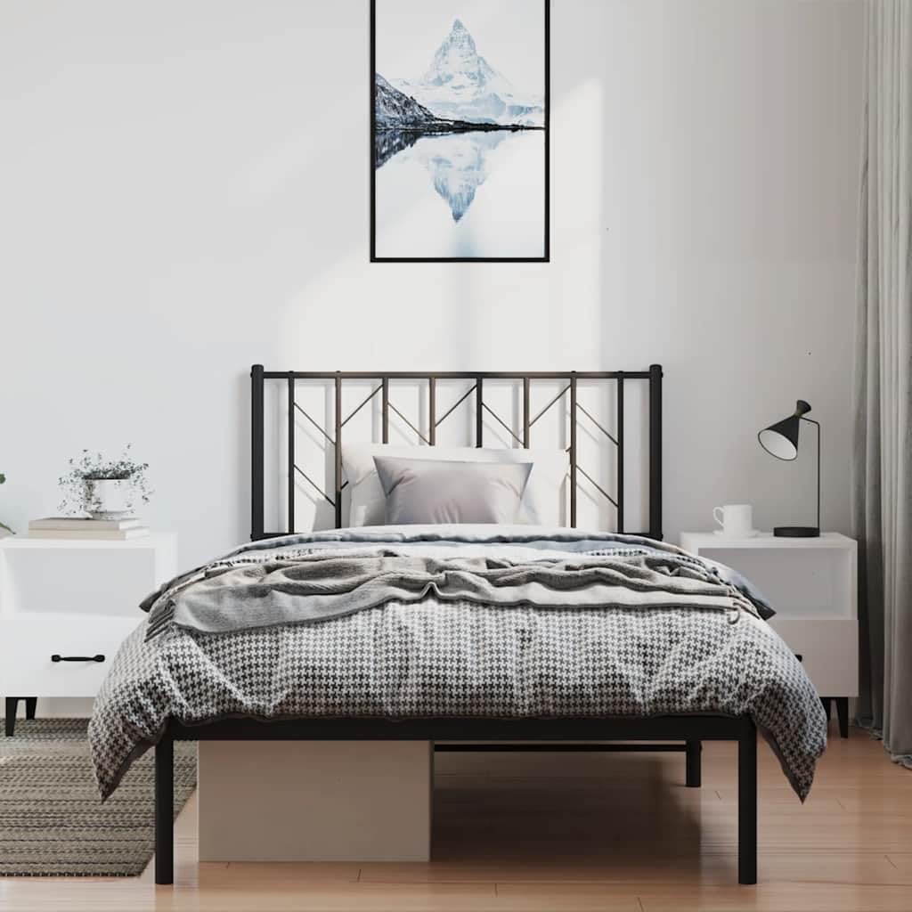 Metal Bed Frame with Headboard Black 39.4'x78.7' Sturdy Steel Platform Bed Frame for Bedroom Underbed Storage Space No Box Spring Needed