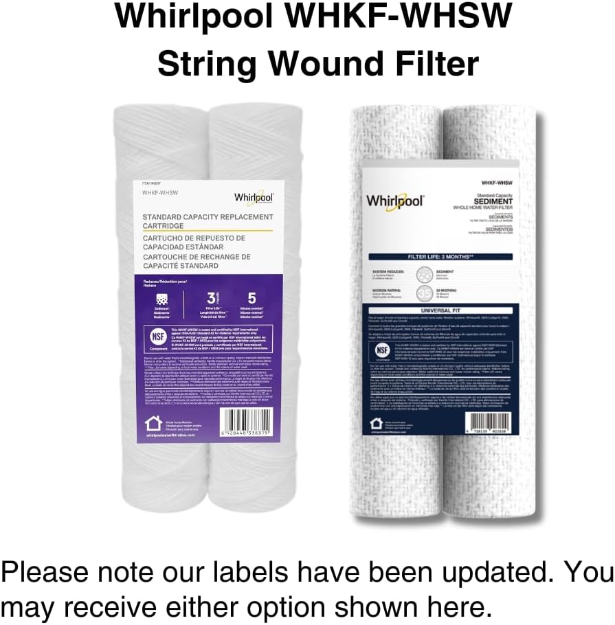 Whirlpool 10' x 2.5' Whole House Sediment Water Filters, WHKF-WHSW, 35 Micron, NSF Certified Reduces Sand, Soil, Silt & Rust for Standard Filter Housings, 24-Pack