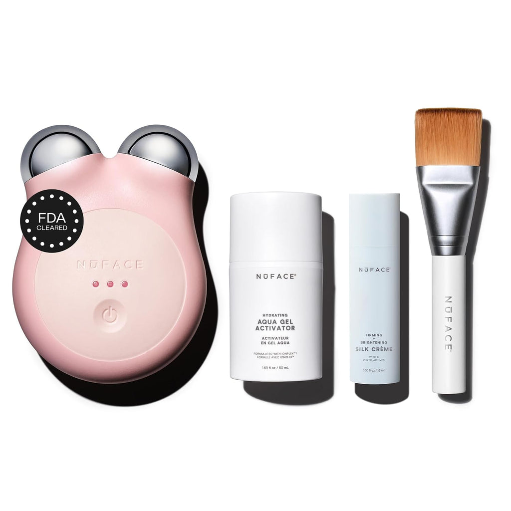 NUFACE MINI+ Facial Sculpting Tool - Microcurrent Face Massager Device for Skin Tightening, Contouring, Depuffing & Toning + Lymphatic Drainage & Activator Gel, Sandy Rose
