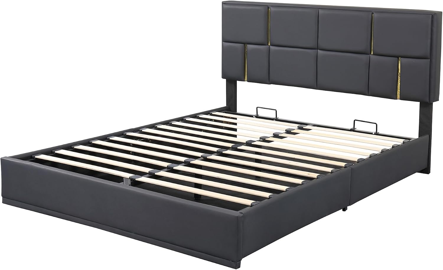 Queen Size Lift Up Storage Bed with Storage Ottoman, Queen Bed Frame with Tufted Headboard/Hydraulic Storage, 2-Pieces Queen Bedroom Sets, Easy Assembly, Pink(Black with Gold,Queen with Bench)