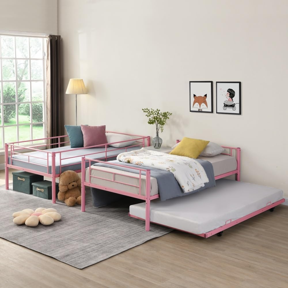 BUNK Bed Pink Twin Over Twin (Pink + Metal-1)