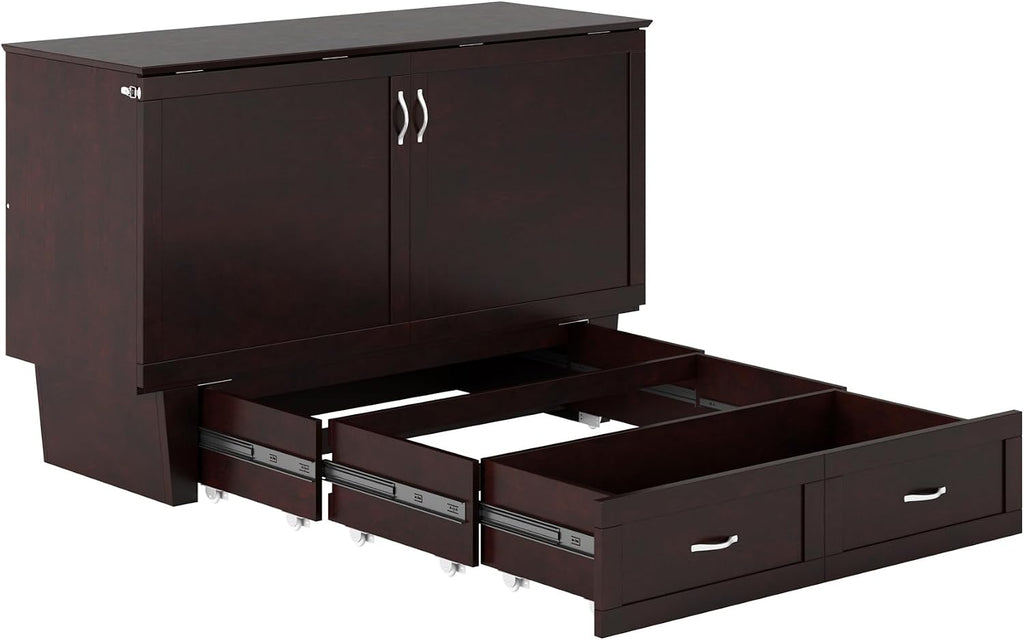 AFI, Monroe Queen Murphy Bed Chest with 6' Mattress, Storage Drawer & Built-in USB Charger, Espresso