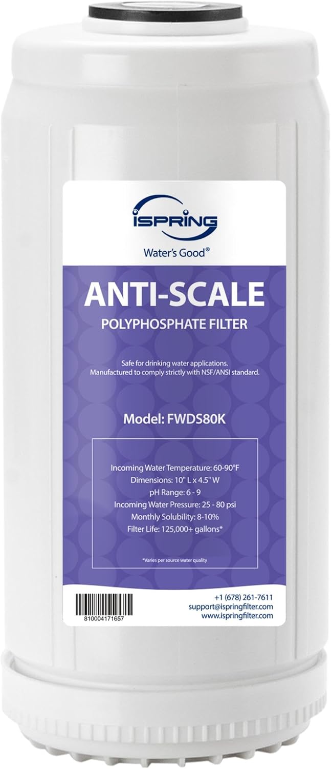 iSpring FWDS80K Anti-Scale Replacement Cartridge for WDS80K Whole House Water Filter, 10' x 4.5', White, Lasts Up to 6 Months, 1-Pack