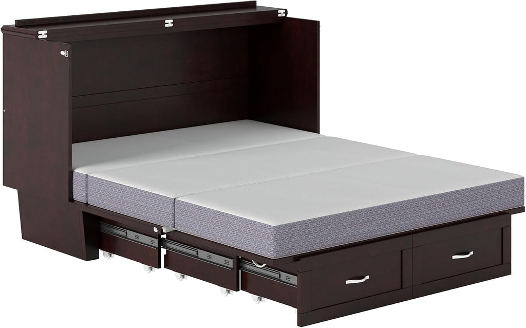 AFI, Monroe Queen Murphy Bed Chest with 6' Mattress, Storage Drawer & Built-in USB Charger, Espresso