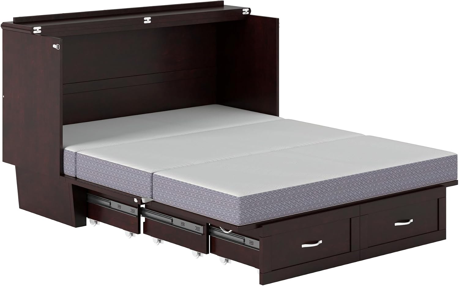 AFI, Monroe Queen Murphy Bed Chest with 6' Mattress, Storage Drawer & Built-in USB Charger, Espresso