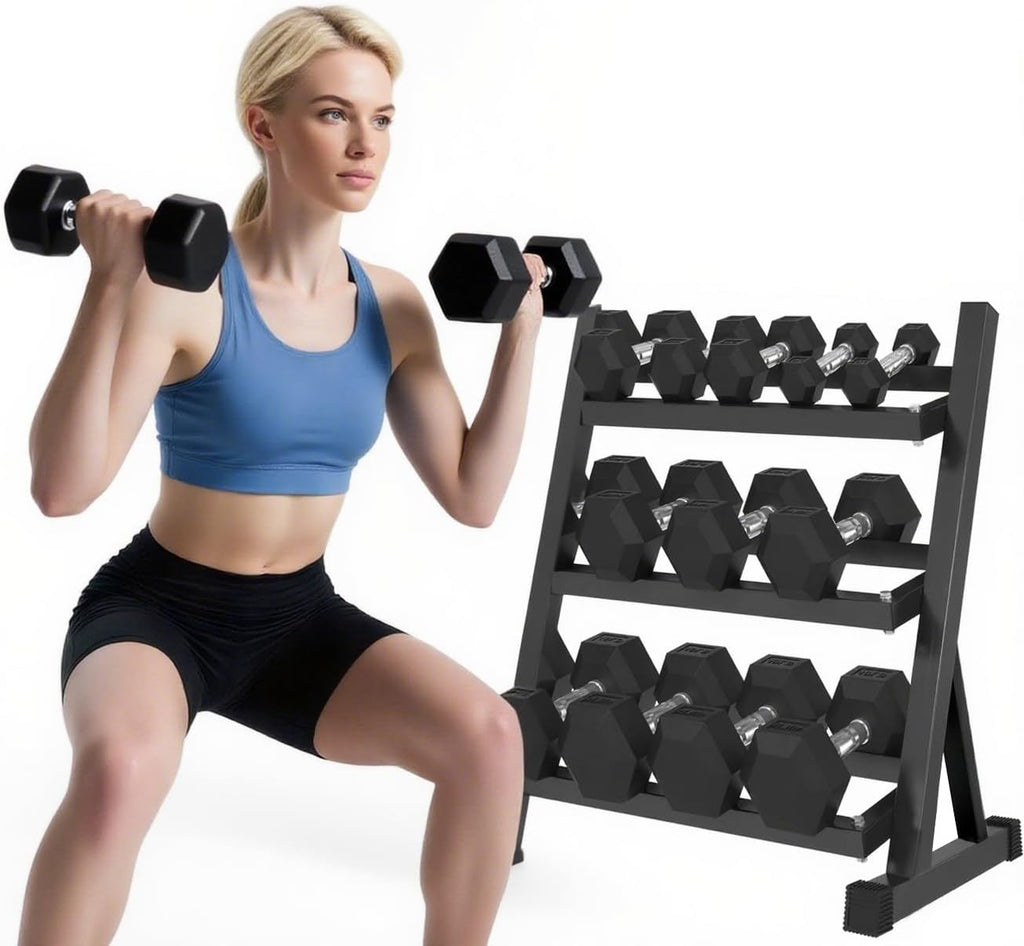 Black 350 lbs Hex Weight Dumbbells Sets with Rack10-50 lbs Rubber Exercise Dumbbell Free Weights for Home Gym Weight and Rack with Dumbbells Set 6 Pair