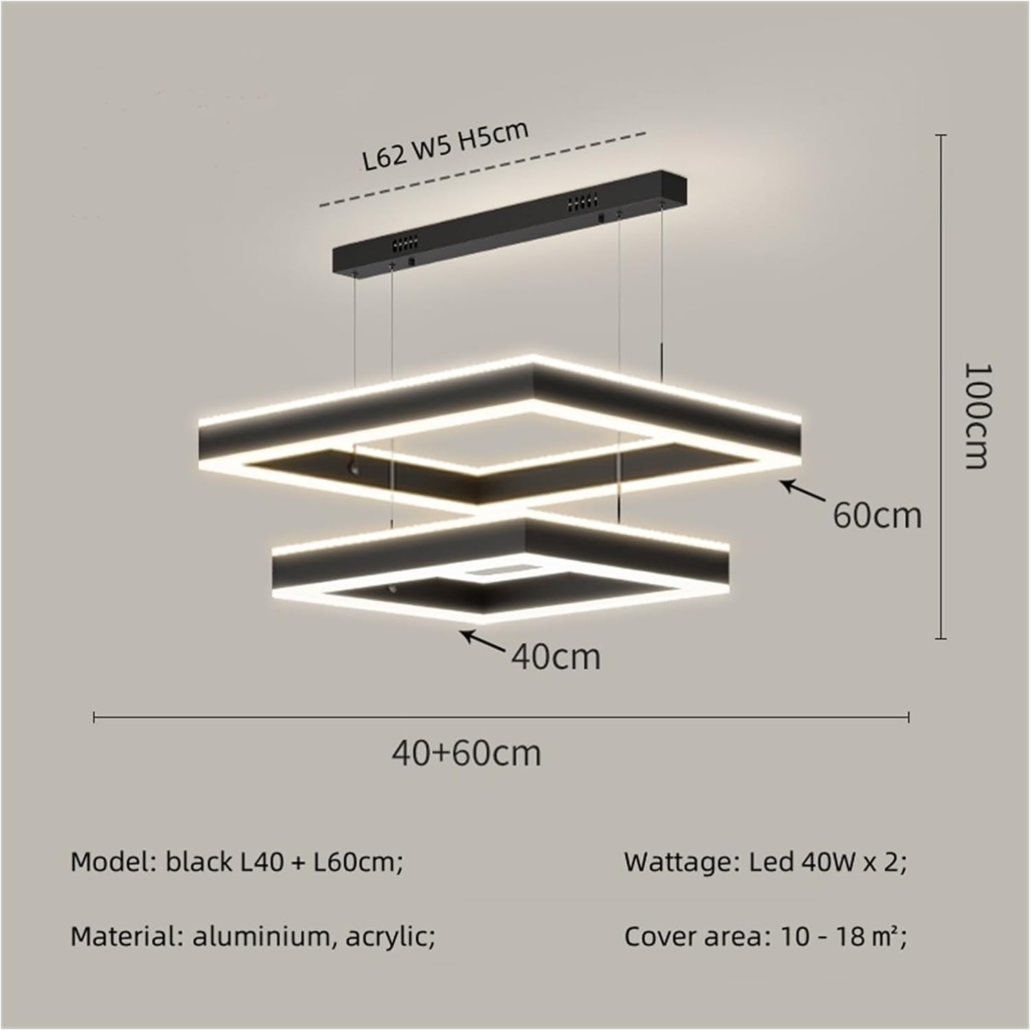 Chandelier, Nordic Minimalism Oval Led Pendant Light Dining Room Hanging Lamp Bar Droplight Home Decor Suspend Luminarias Lamparas(Black 40 60cm,Cold White)
