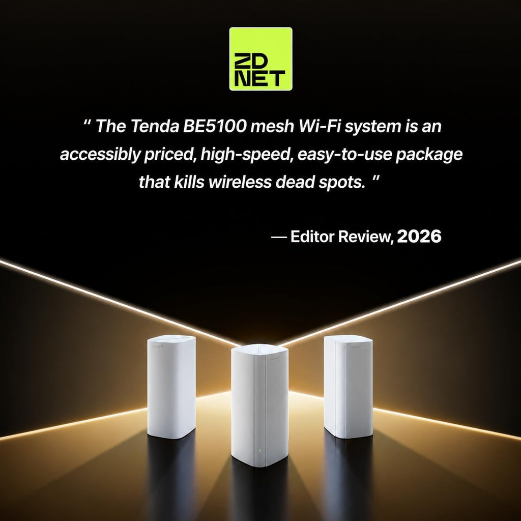 Tenda BE5100 WiFi 7 Mesh WiFi System – Dual-Band Whole-Home Coverage (6,600 Sq. Ft.), 1×2.5G + 2×1G Gigabit Ports, MLO & Ethernet Backhaul for Seamless Roaming, EasyMesh & VPN Ready- ME6 Pro (3-Pack)