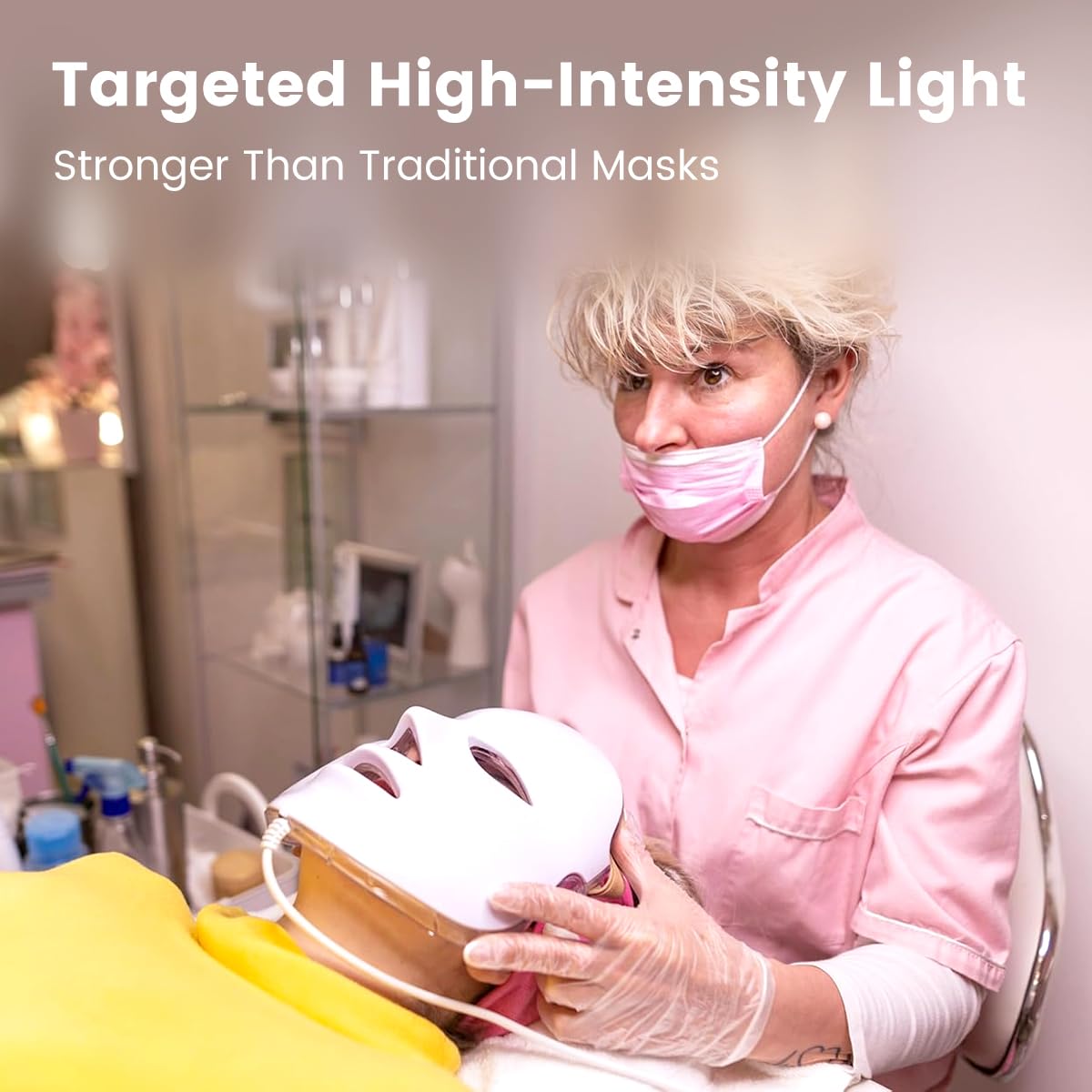 Aphrona FDA cleared LED Facial Mask MOONLIGHT PRO 7 Color Treatment Photon Mask, Red light Blue light for Acne Removal Wrinkle Reduction, led light therapy for face, 450 Powerful LED Chips (White)