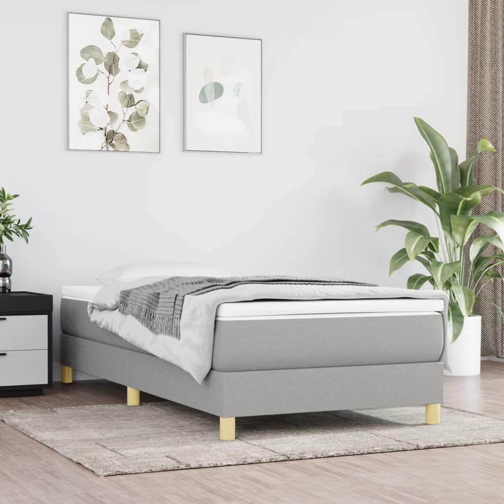 Twin Bed Frame Light Gray Upholstered Fabric Platform Bedframe Modern Design Space-Saving for Small Bedroom and Guest Room