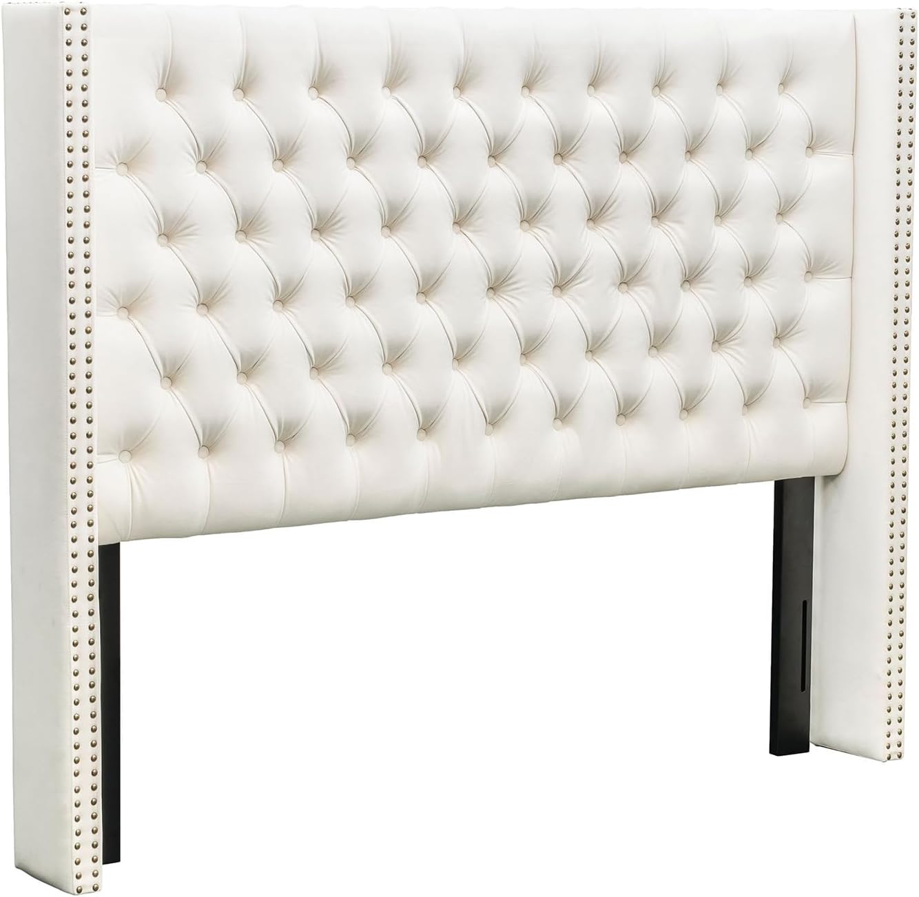 Madison Park Amelia Headboard King Wingback Upholstered - Hand-Tufted Button Detail, Double Nailhead Trim, Foam-Padded Durable Fabric, Adjustable Fit for Classic Bedrooms-Beige Velvet