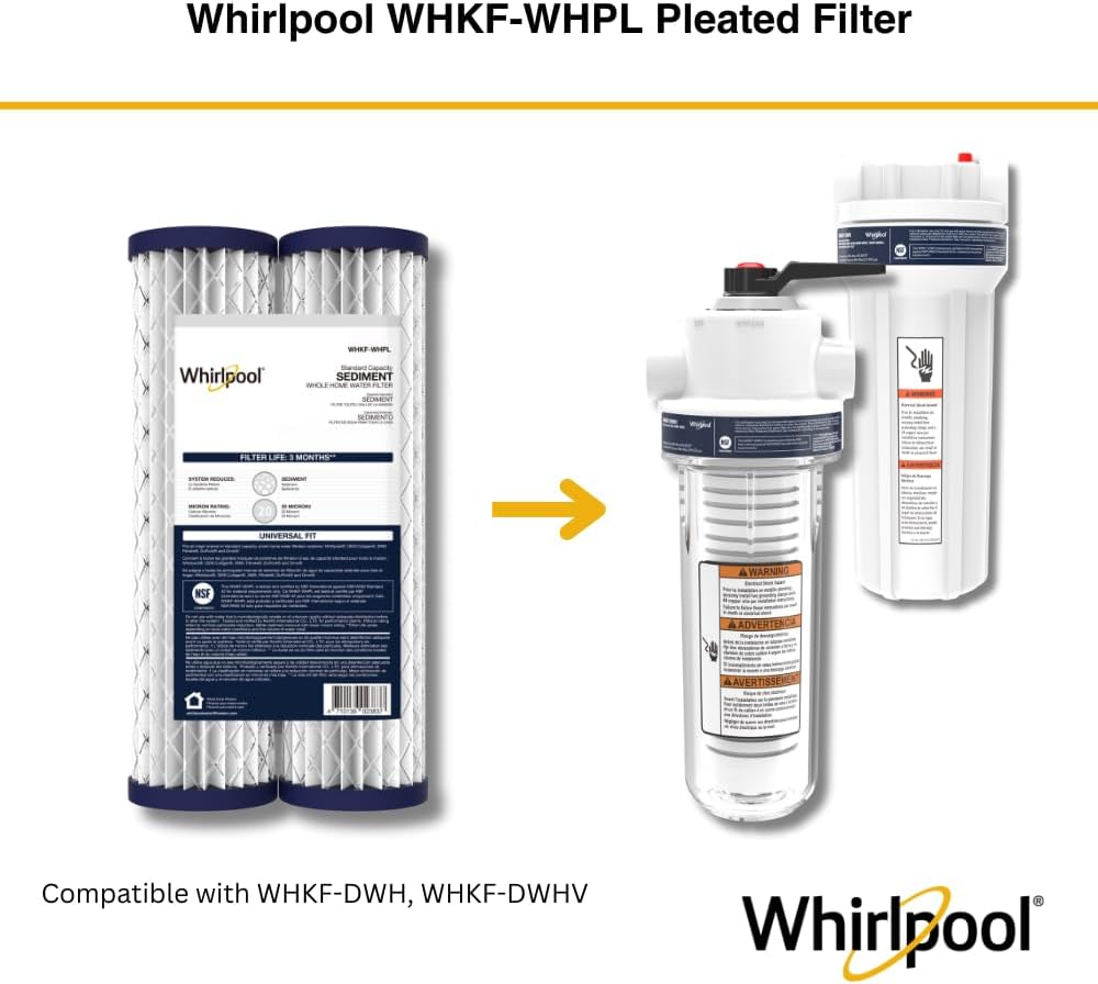 Whirlpool 10' x 2.5' Whole House Sediment Water Filters, WHKF-WHPL Pleated Filter, 20 Micron, NSF Certified Reduces Sand, Soil, Silt & Rust for Standard Filter Housings, 24-Pack
