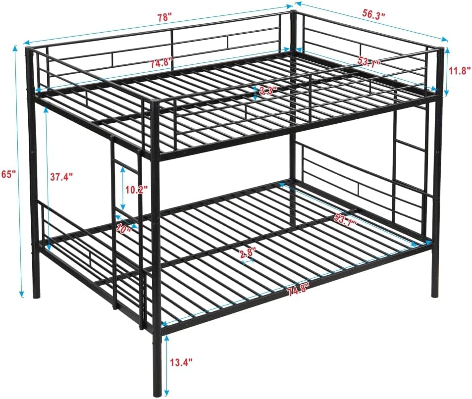 BUNK Bed Pink Twin Over Twin (Black + Metal-4)