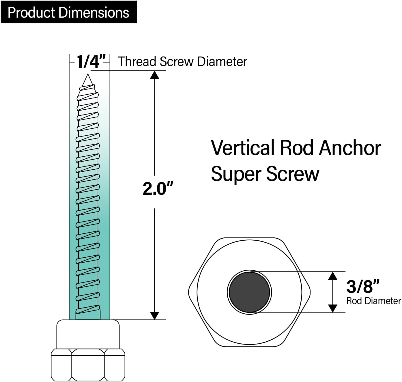 Everflow Sammys 8068925-75 GST 20-SS 3/8 Inch Screw Vertical Threaded Rod Anchor Designed for Wood, Easy to Install, No Pre-Drilling Required, Steel Zinc Finish, 1/4 x 2 Inch Screw Length (Pack of 75)