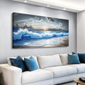 PHAOHUAXM Large Canvas Printed Artworks Mural Wall Decor For Living Room Wall Art For Bedroom Office Decor Black White And Blue Ocean Wave Landscape Painting Modern Home Decor Ready To Hang 30'X60'