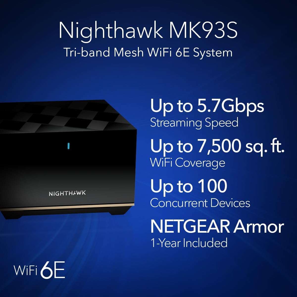 NETGEAR Nighthawk Tri-Band Whole Home Mesh WiFi 6E System (MK93S) – Router + 2 Satellite Extenders - 5.7Gbps Speed - Coverage up to 7,500 sq. ft., 100 Devices (Renewed)