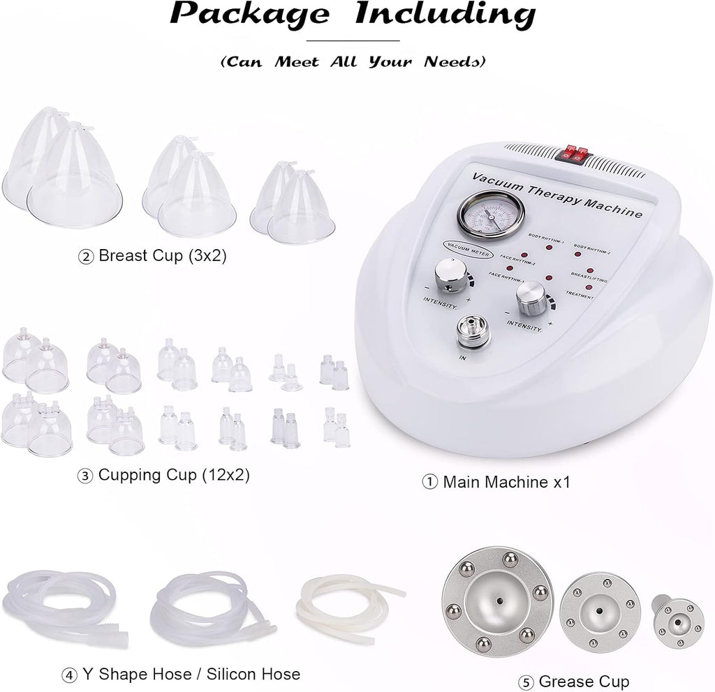Vacuum Therapy Cupping Machine with 30 Cups and 3 Metal Gua Sha Handles for Salon SPA, Body, Back, Face Massage Care