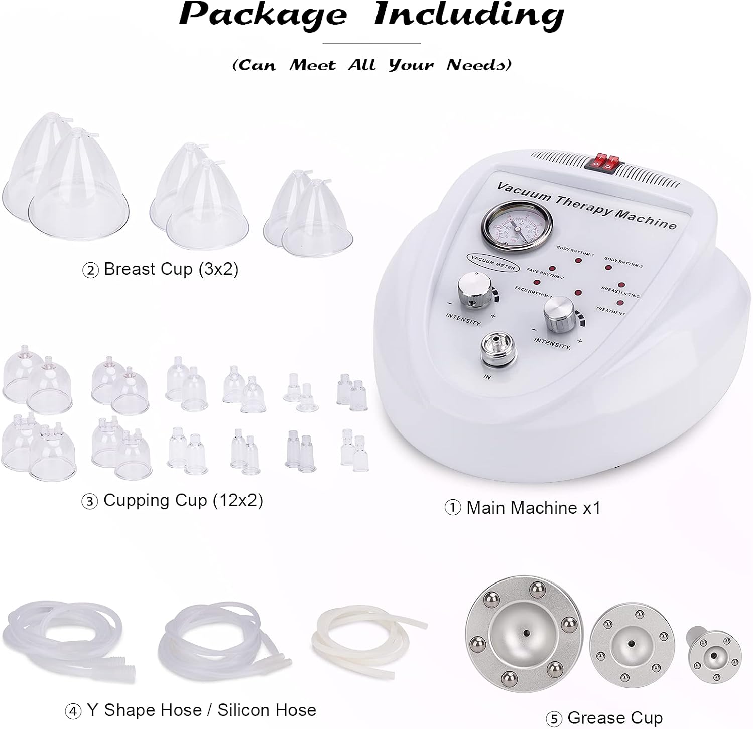 Vacuum Therapy Cupping Machine with 30 Cups and 3 Metal Gua Sha Handles for Salon SPA, Body, Back, Face Massage Care