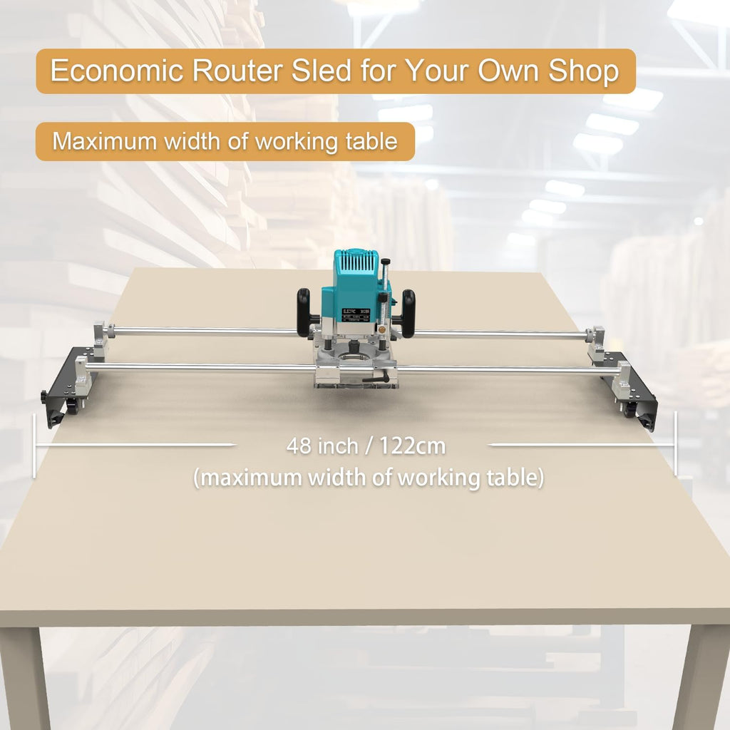 Router Sled, Slab Flattening Jig, DIY Woodworking Router Sled for Flattening Slabs with Height Adjustable (L-Carriages, Steel and Aluminum, 48 Inches)