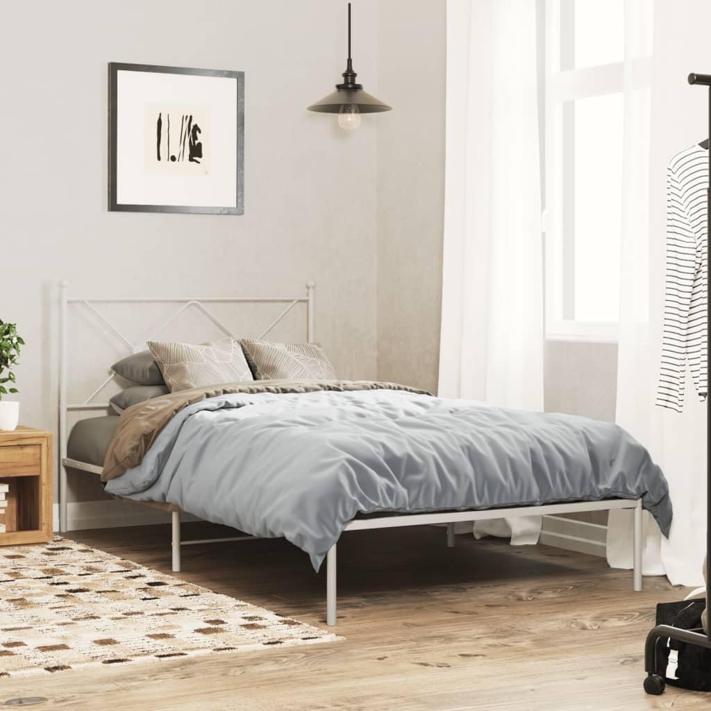 Metal Bed Frame with Headboard White Queen/Twin Size Steel Platform Bed Frame 39.4'x78.7' No Mattress Needed Sturdy Bedframe with Underbed Storage for Bedroom Furniture
