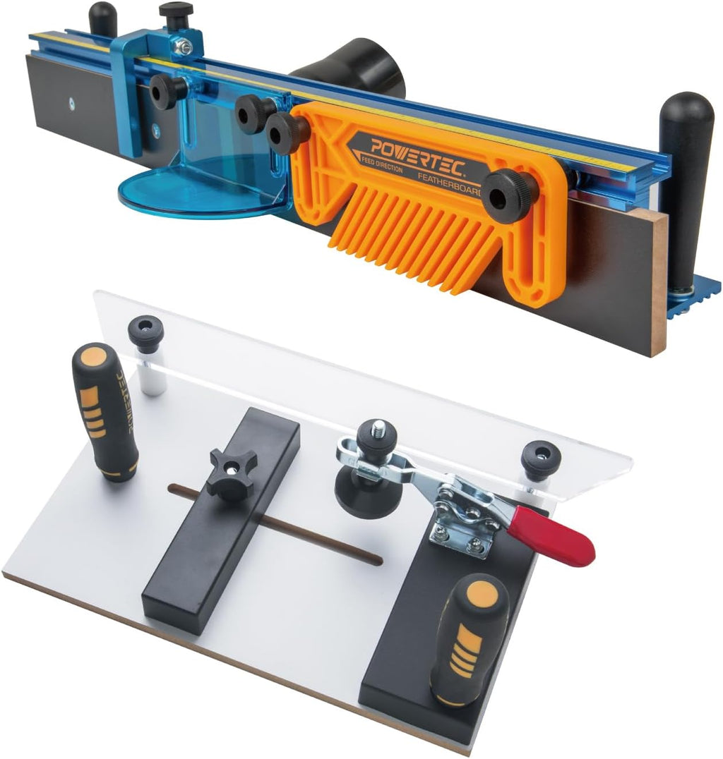 POWERTEC Router Table Fence System 3-3/8' Tall 24' Long w/Rail Coping Sled, Cutting Rail for End Grain Cutting Profiles. Ideal for Cabinet Door, Drawer Fronts for Woodworking Tools Jigs (71975)