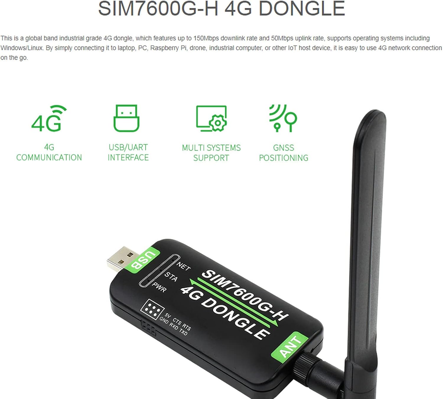4G LTE USB WiFi Modem, LTE/4G 150 Mbps Mobile Module with SIM Card Slot, High Speed Portable Travel Hotspot Mini Router Supports UART for PC, Industrial Computer