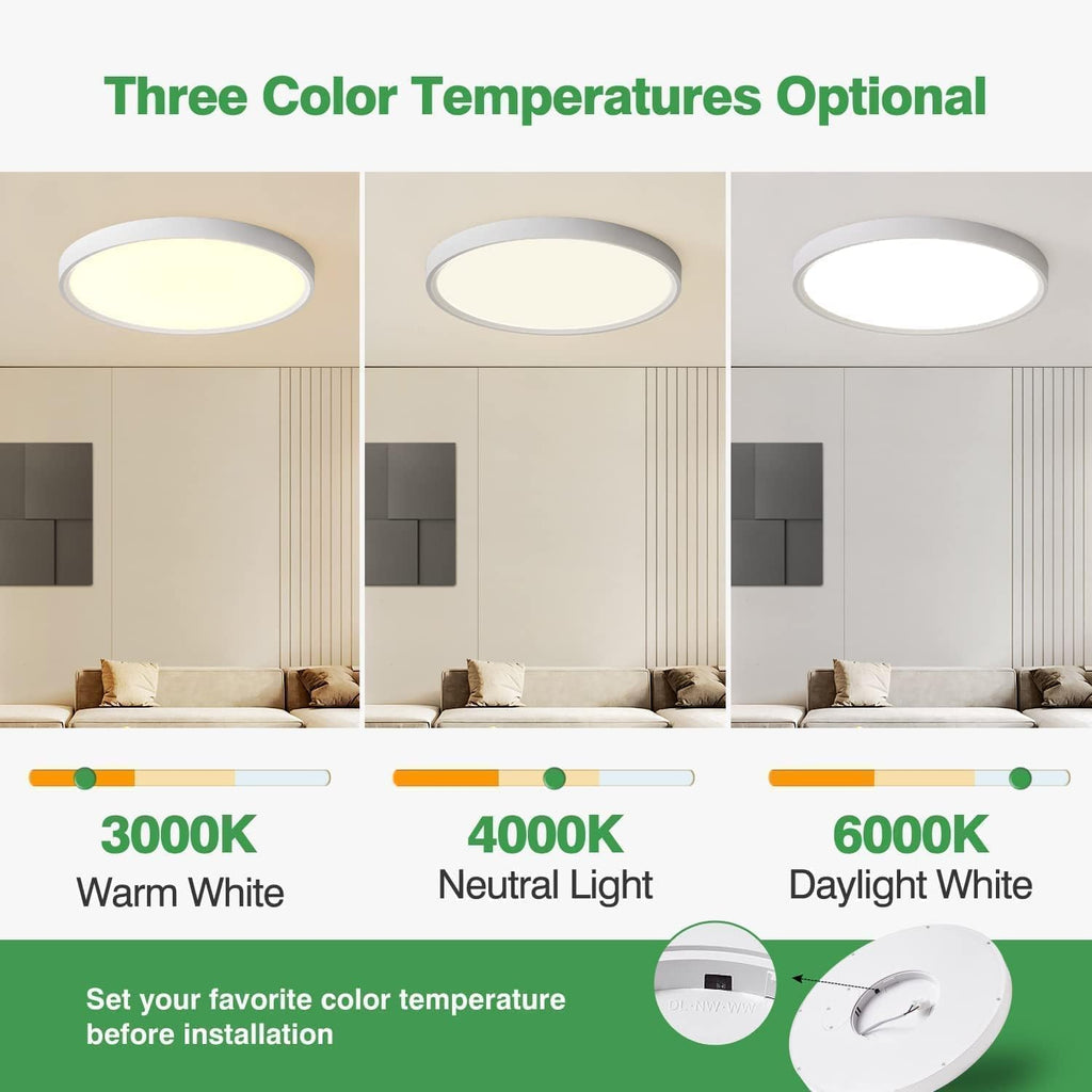 2 Pack 24 Inch Large LED Flush Mount Ceiling Light, 50W,5480LM, 3000K/4000K/6000K CCT Selectable,Black Round Flat Panel Low Profile Ceiling Light Fixtures for Hallway, Kitchen, Bedroom, Laundry Room
