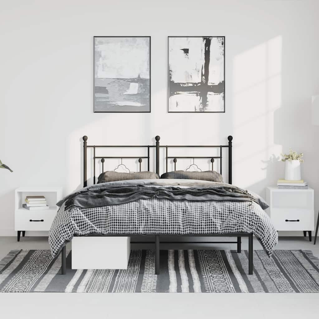 Queen Metal Bed Frame with Headboard Black 59.1'x78.7' Sturdy Steel Platform Bed Frame for Bedroom, Underbed Storage Space, No Mattress Needed