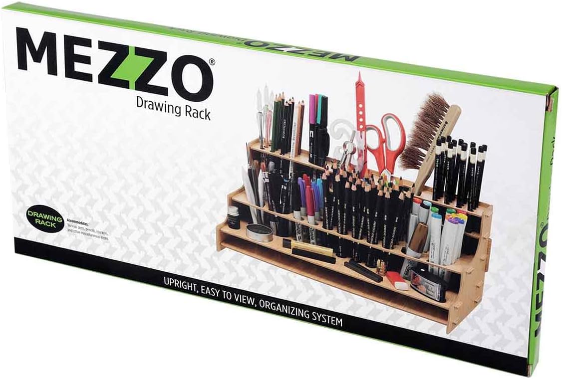 HG Art Concepts Mezzo Artist Drawing Rack, 15 Pack - Wood Grain Laminate Multi Layer Desk Stand Professional Storage Display Organizer for Pens, Pencils, Drafting and all other Drawing Tools