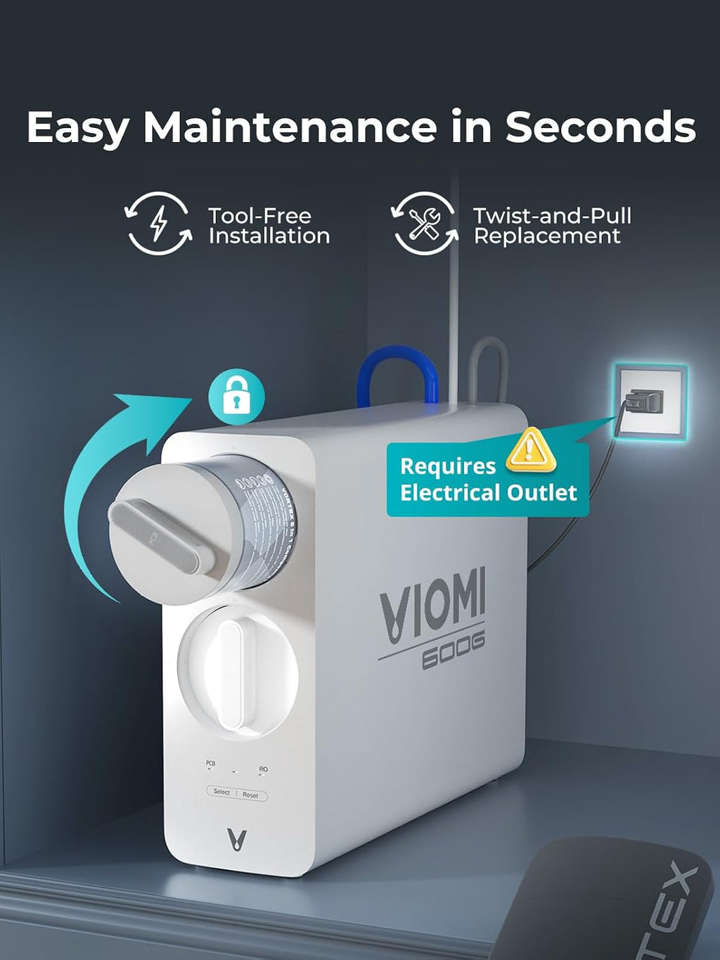VIOMI 600GPD RO Water Filtration System, TDS and PFOS/PFOA Reduction, 9-Stage Reverse Osmosis Water Filter, NSF/ANSI 42, 53, and 372 Certified, Tankless Reverse Osmosis System Under Sink with Faucet