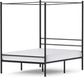 JOM Canopy Bed Frame Full Size Black Metal 4 Poster Double Bedframe Modern Post Corner with Headboard for Girls Boys