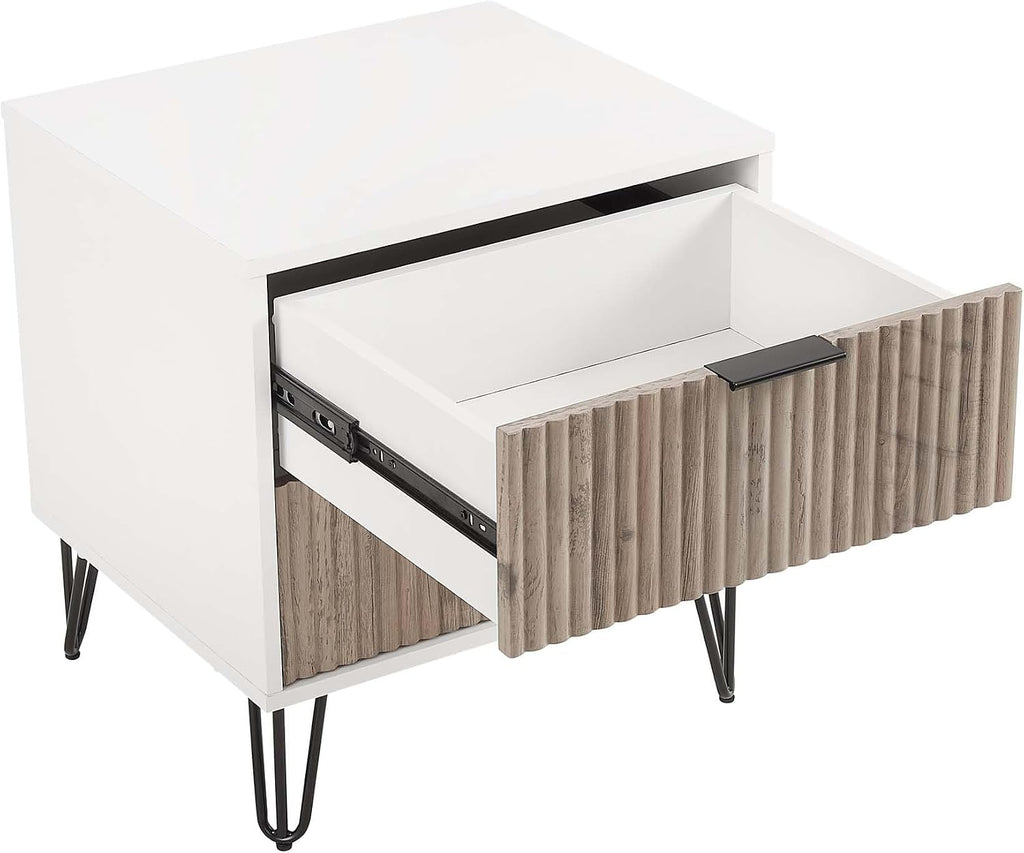 Manhattan Comfort Dumbo 3-Piece Modern Dresser Drawer and Nightstand Set, Tall and Double Low - Vertical Ribbed Design - No Tool Assembly Storage for Bedroom & Living Room, White/Grey