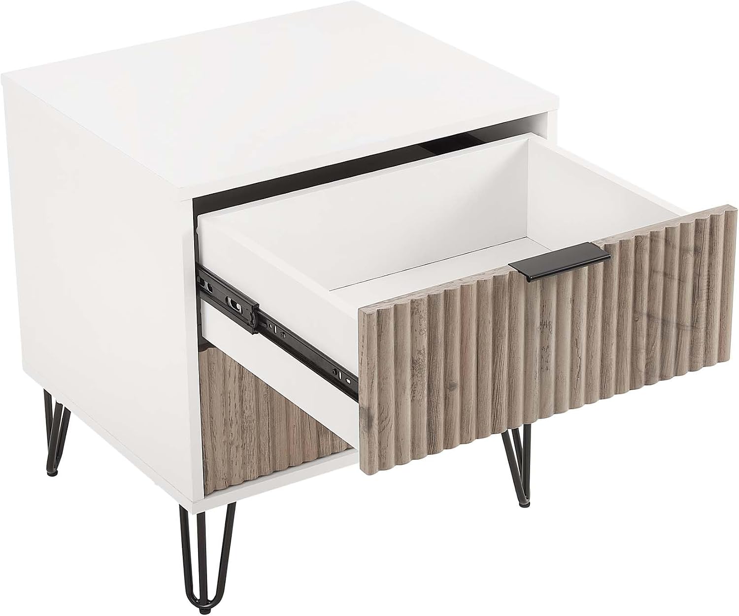 Manhattan Comfort Dumbo 3-Piece Modern Dresser Drawer and Nightstand Set, Tall and Double Low - Vertical Ribbed Design - No Tool Assembly Storage for Bedroom & Living Room, White/Grey