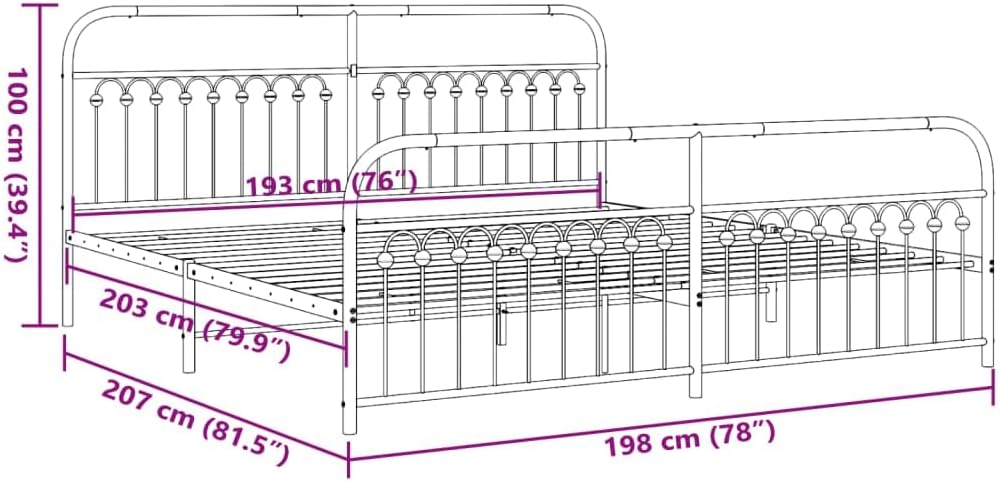 White Steel Bed Frame 76 x 80 Inches with Ample Storage, Breathable Material for Enhanced Airflow, Sturdy Metal Construction and Freestanding Design