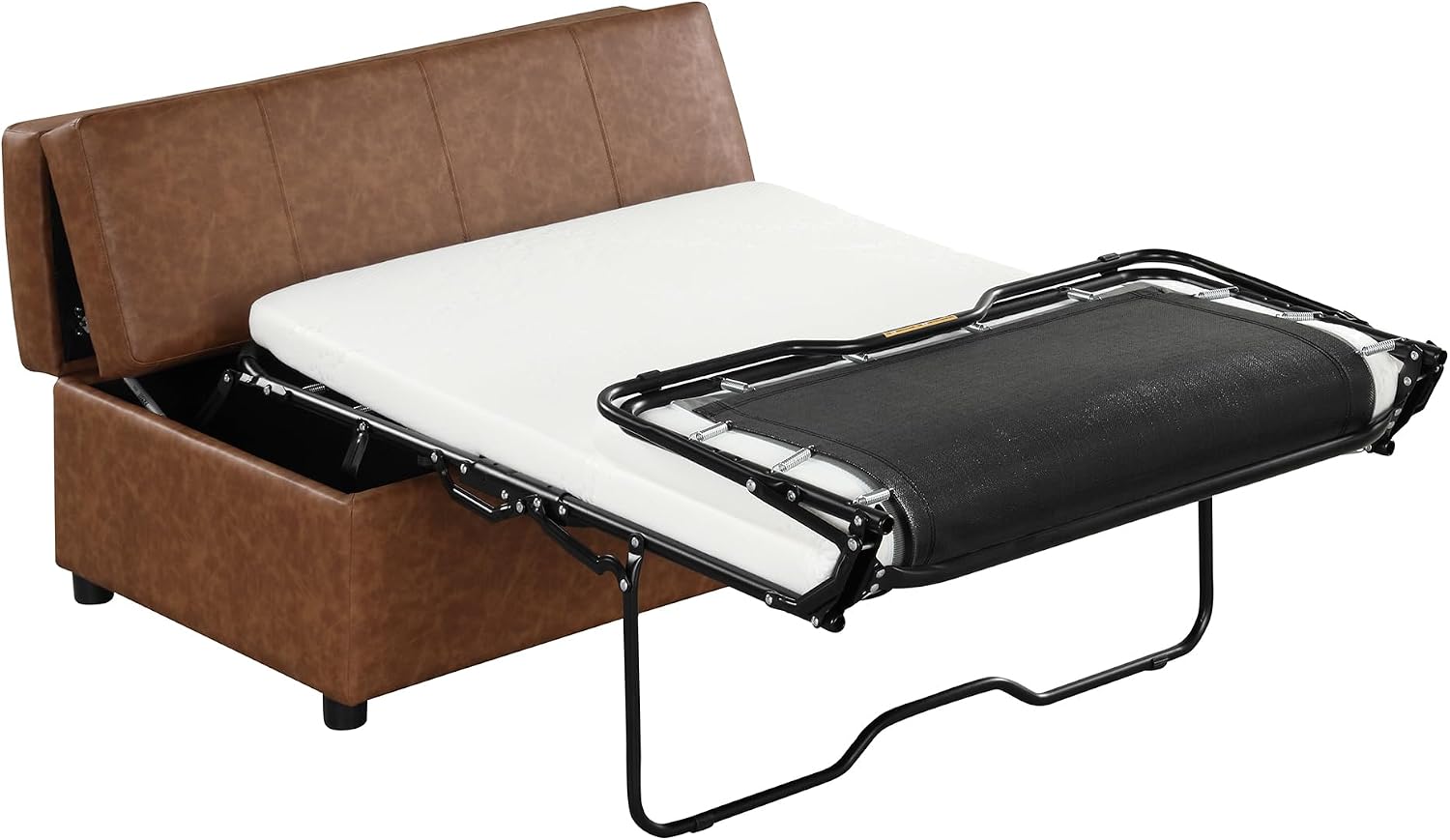 Folding Ottoman Sleeper Bed with Foldable Foam Mattress, Faux Leather Upholstered with Pull Out Bed and Steel Frame Base, Twin Size, for Living Room Bedroom Office (Brown PU)