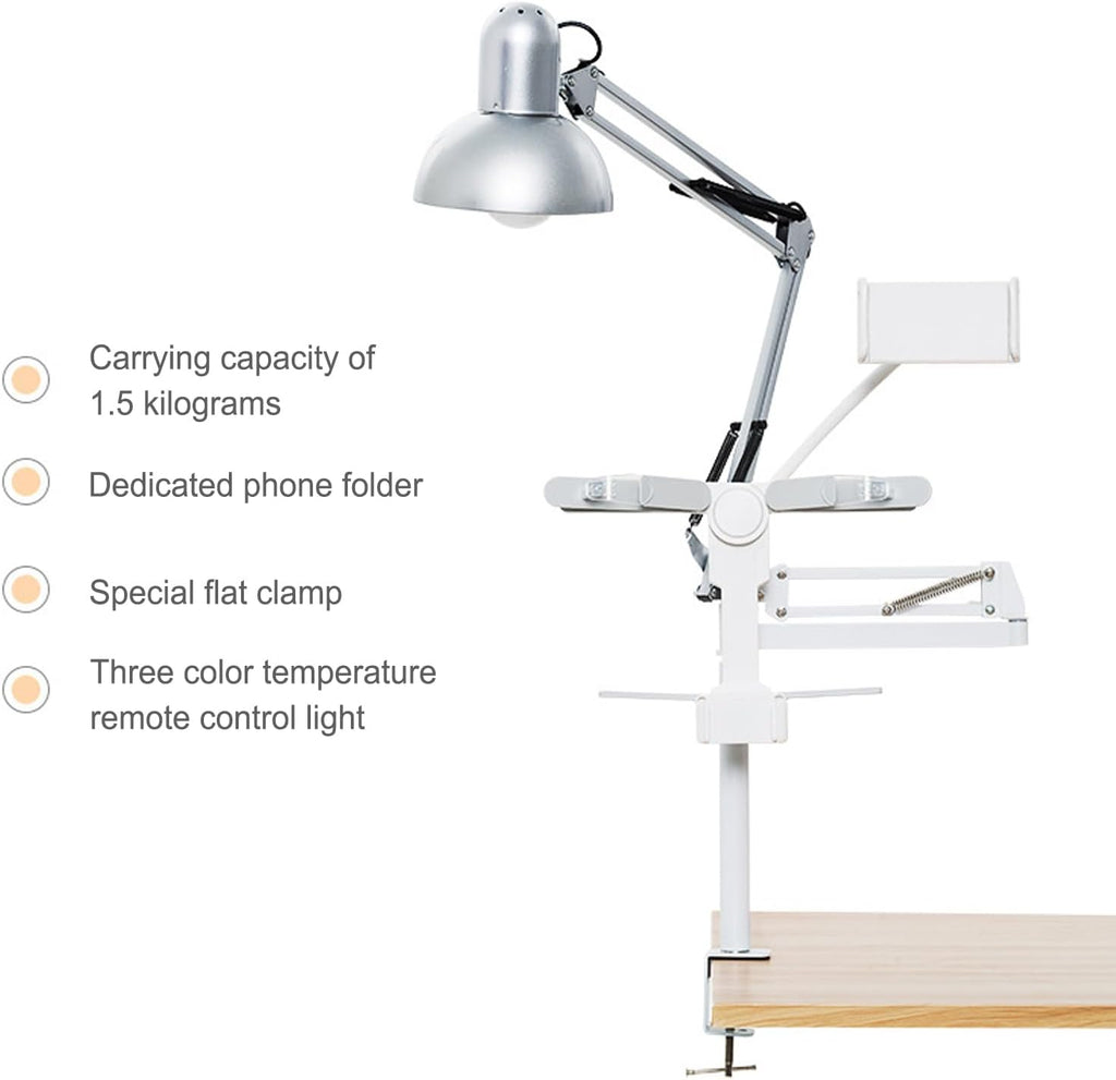 Tablet Floor Stand Holder with Clip, Book Stand for Reading, Cantilever Light with Remote Control, T-Shaped Foldable Hands Free,2
