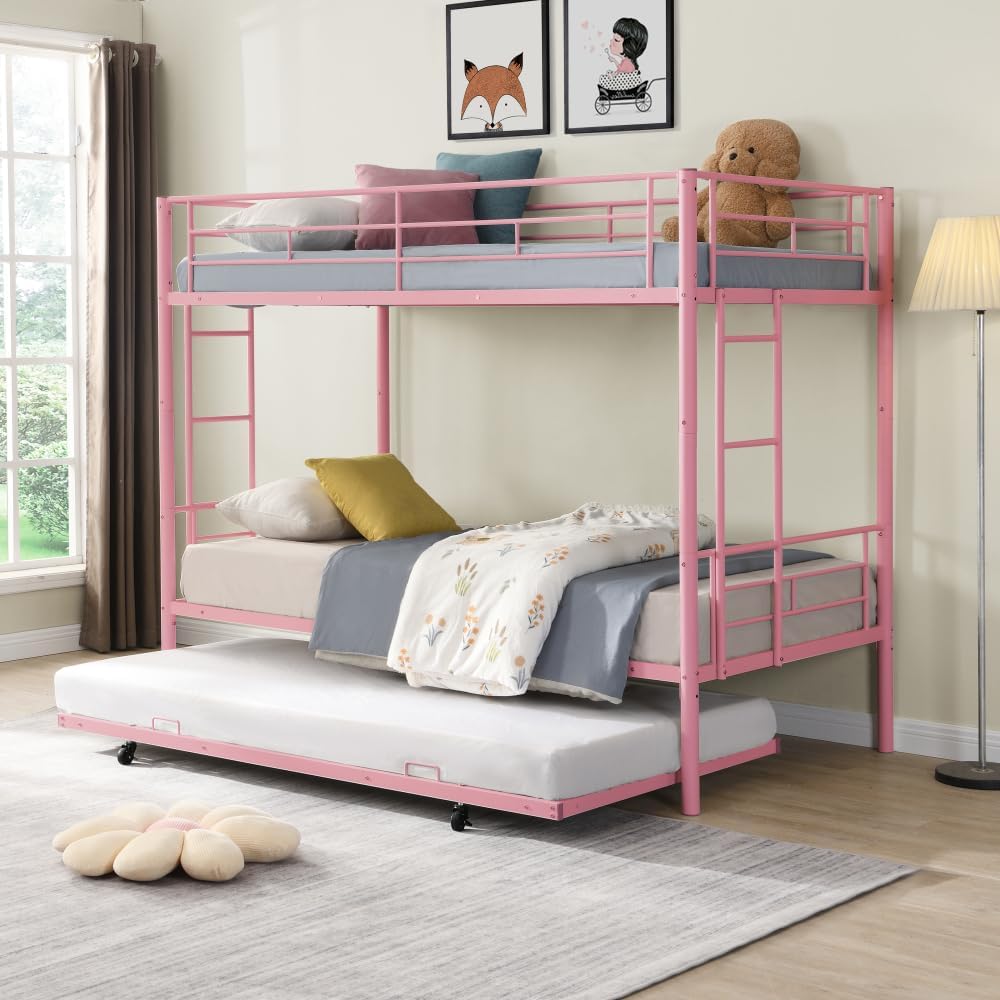 BUNK Bed Pink Twin Over Twin (Pink + Metal-1)