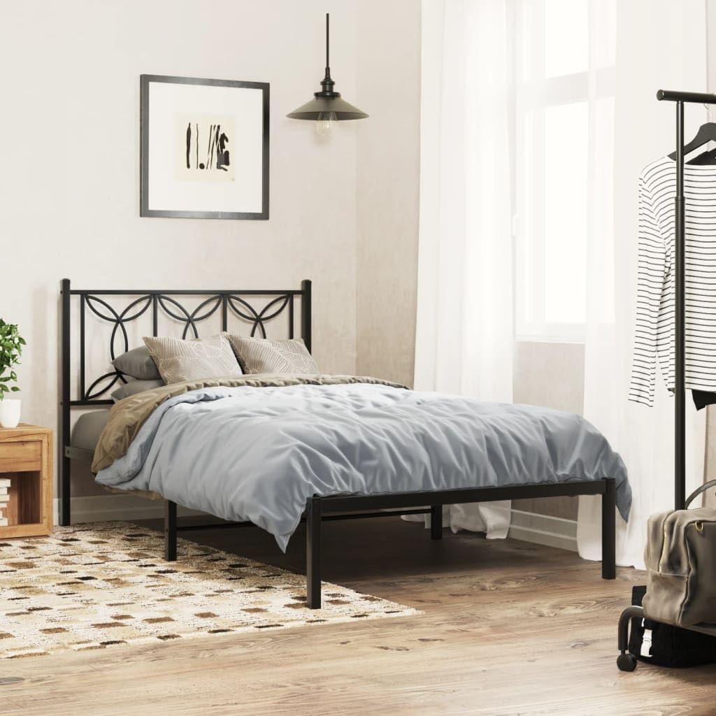Metal Bed Frame with Headboard Black Steel Platform Base 39.4'x78.7' Queen/Twin Size Sturdy Bedframe for Bedroom Furniture Underbed Storage Space
