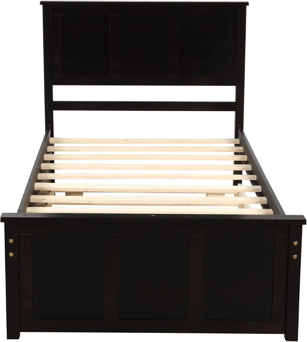 Twin Platform Bed with 2 Drawers and Headboard, Solid Wooden Twin Size Bed Frame with Storage and Wood Slats, Twin Size Platform Bed for Kids,Teens,Adults (Espresso)