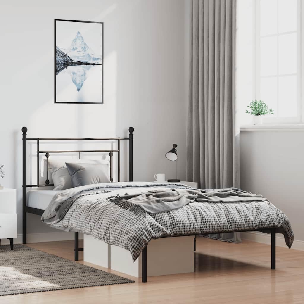 Twin Bed Frame Black Powder-Coated Steel Rectangular with Ample Underbed Storage Space, Modern Durable Metal Frame for Bedroom Furniture in Twin Size