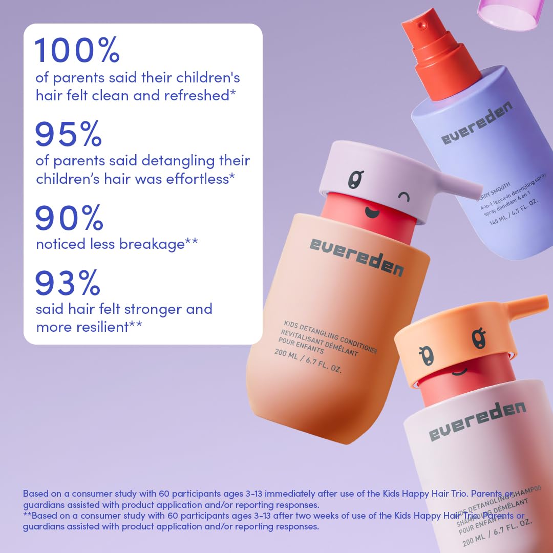 Evereden Kids Haircare Set: Hair Detangling Shampoo & Conditioner for Children Ages 3+, Plant Protein Peptides & Argan Oil, Vegan, Free from Sulfate, Paraben, Phthalate & Petrolatum (Pack of 2)