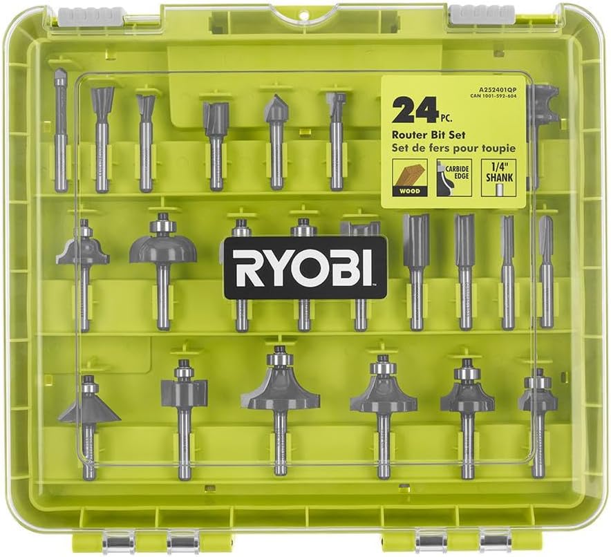 RYOBI 18V Cordless Fixed Base Trim Router with 24-Piece Router Bit Set A252401