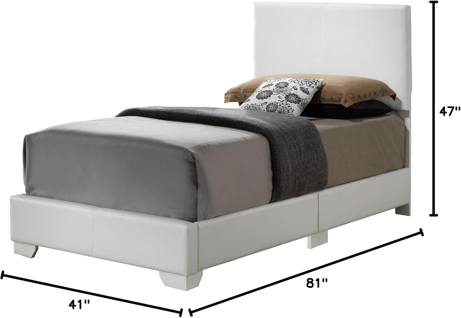 Glory Furniture Aaron Faux Leather Upholstered Twin Bed in White