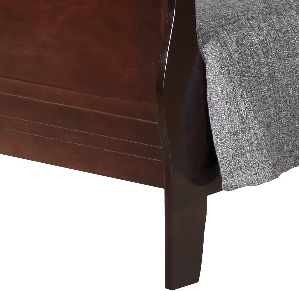 GDFStudio Queen Size Wood Platform Bed Frame, Classic Sleigh Design with Curved Trim & Wood Posts,Easy Assembly, Box Spring Required,Timeless Elegant Bedroom Furniture,Cappuccino