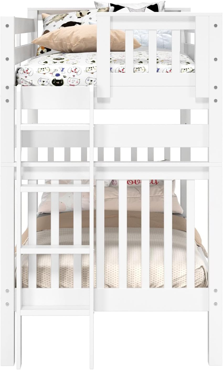 Bedz King Tall Bunk Beds Twin Over Twin Mission Style, End Ladder, White