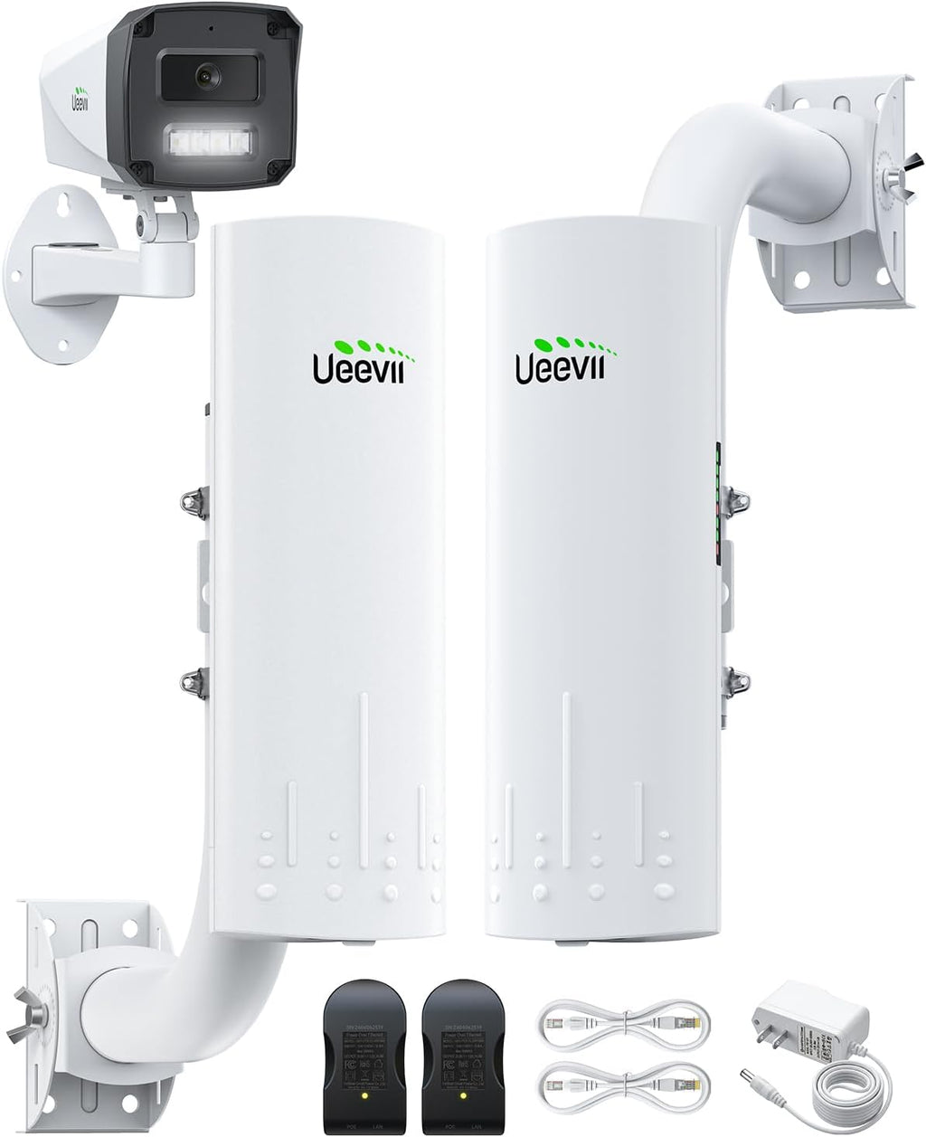 UeeVii Wireless Bridge with Camera: Long Range Point to Point Security System CPE450 + 3MP IP Camera Kit, Easy Setup for Homeowner and Business Owner for Barn Farm Ranch Warehouse Factory Security