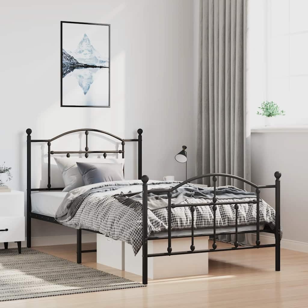 Twin XL Metal Bed Frame with Footboard Black Platform Bed Frame Heavy Duty Steel No Box Spring Needed Sturdy Bedframe for Bedroom Underbed Storage Space Saving Furniture 39.4'x78.7'